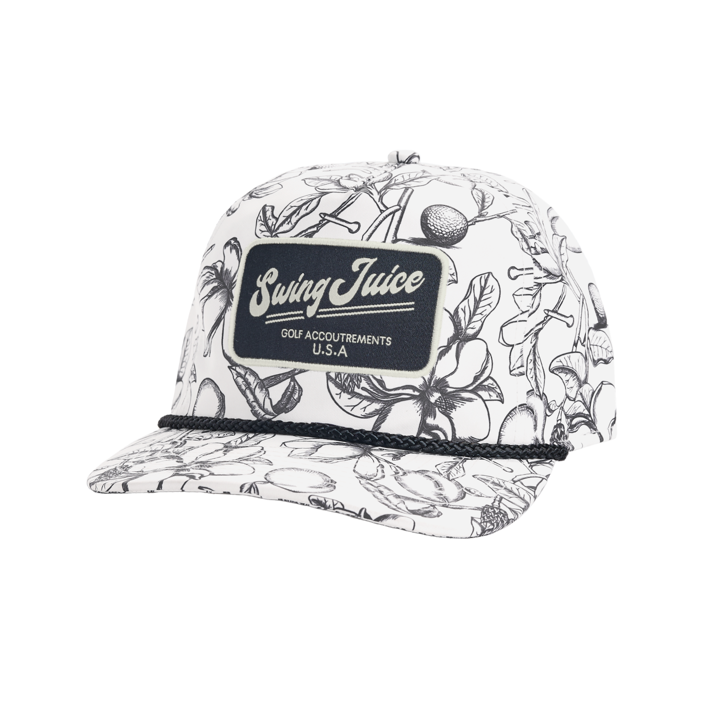 Golf Magnolia Toile Unisex Rope Hat-Ivory