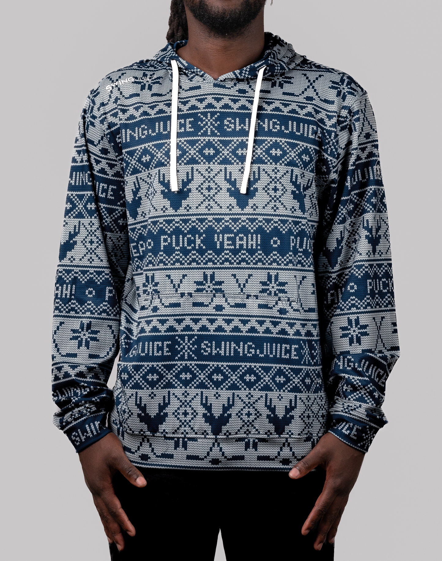 Hockey Puck Yeah Fairisle Men's Performance Hoodie-Navy