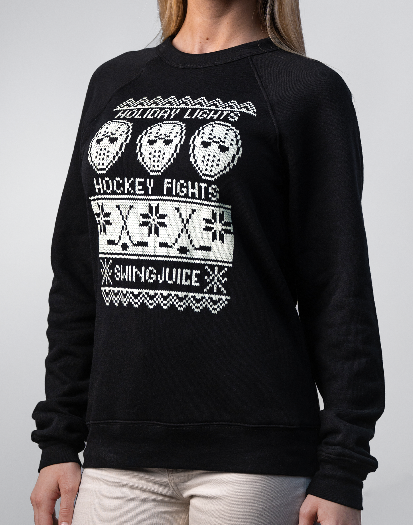 Hockey Fights Holiday Lights Unisex Sweatshirt-Black Heather