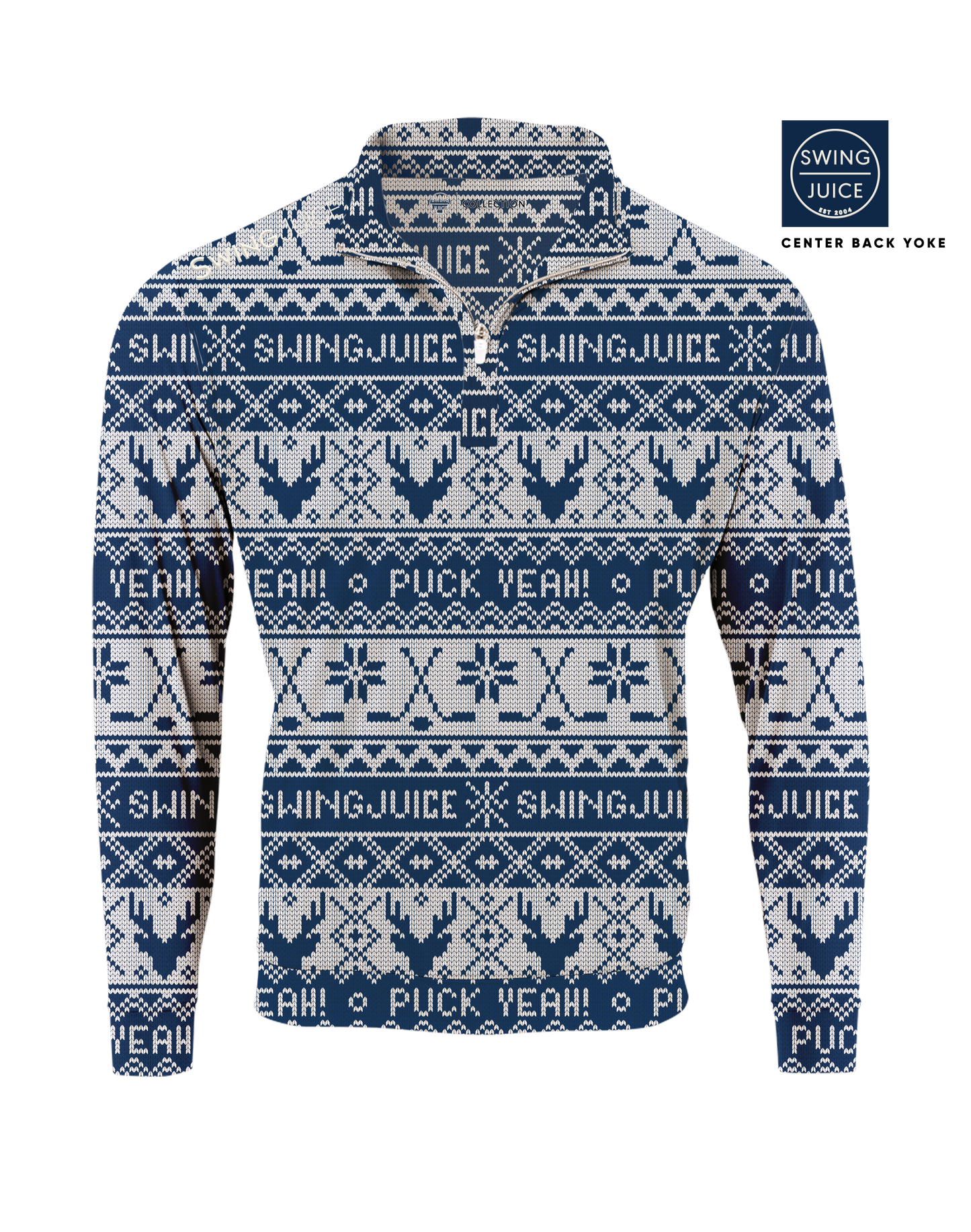 Hockey Puck Yeah Fairisle Men's Quarter Zip-Navy