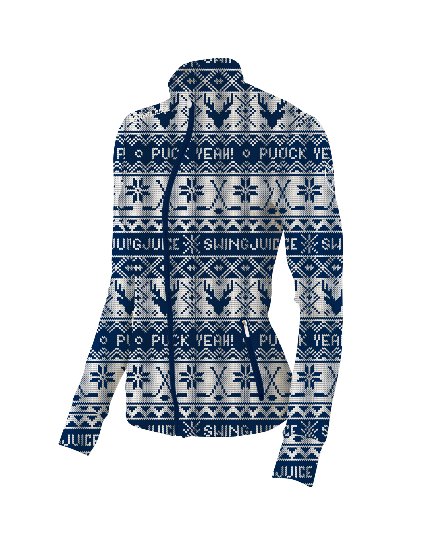 Hockey Puck Yeah Fairisle Women's Full Zip-Navy