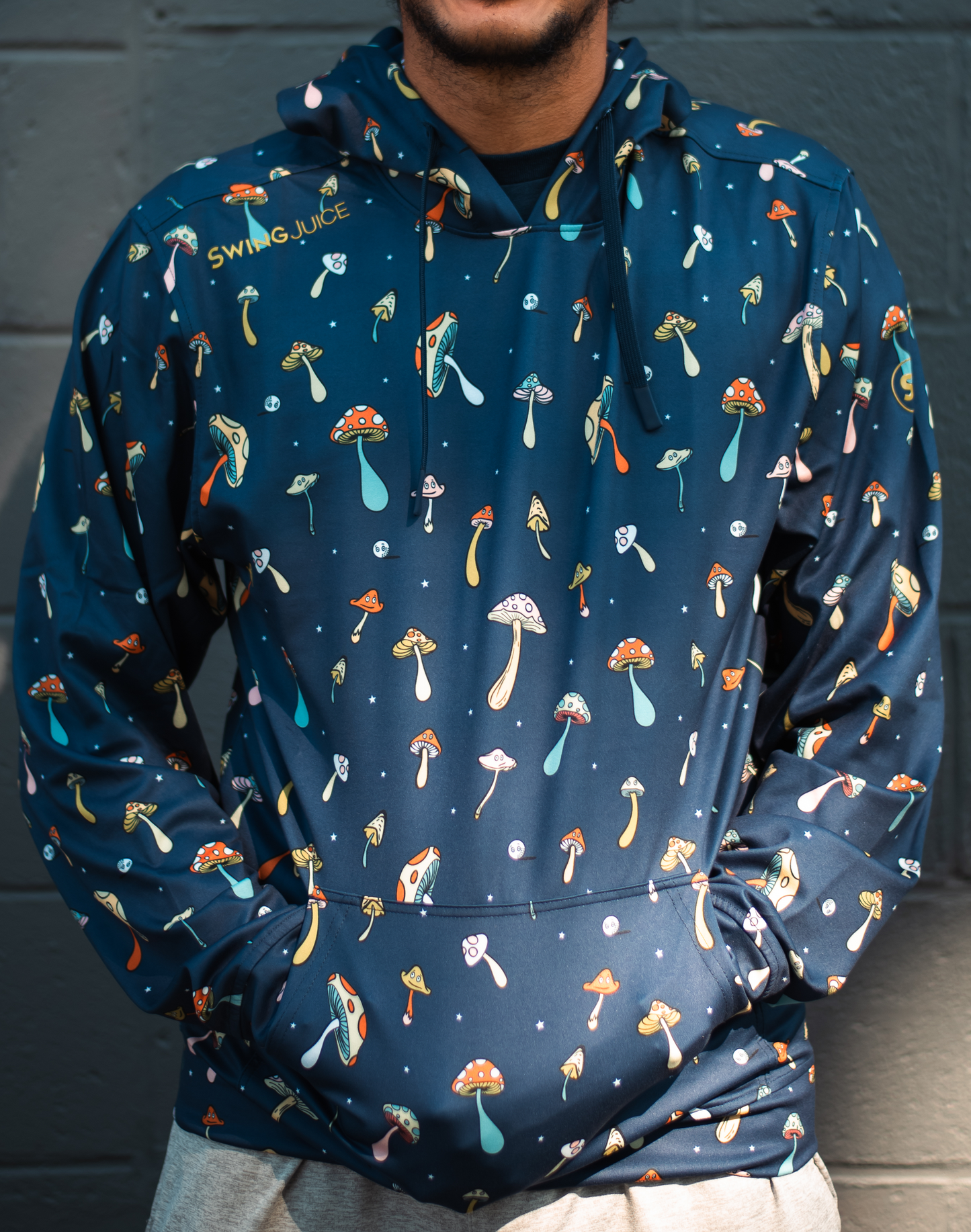Golf Magic Mushrooms Men's Performance Hoodie-Navy