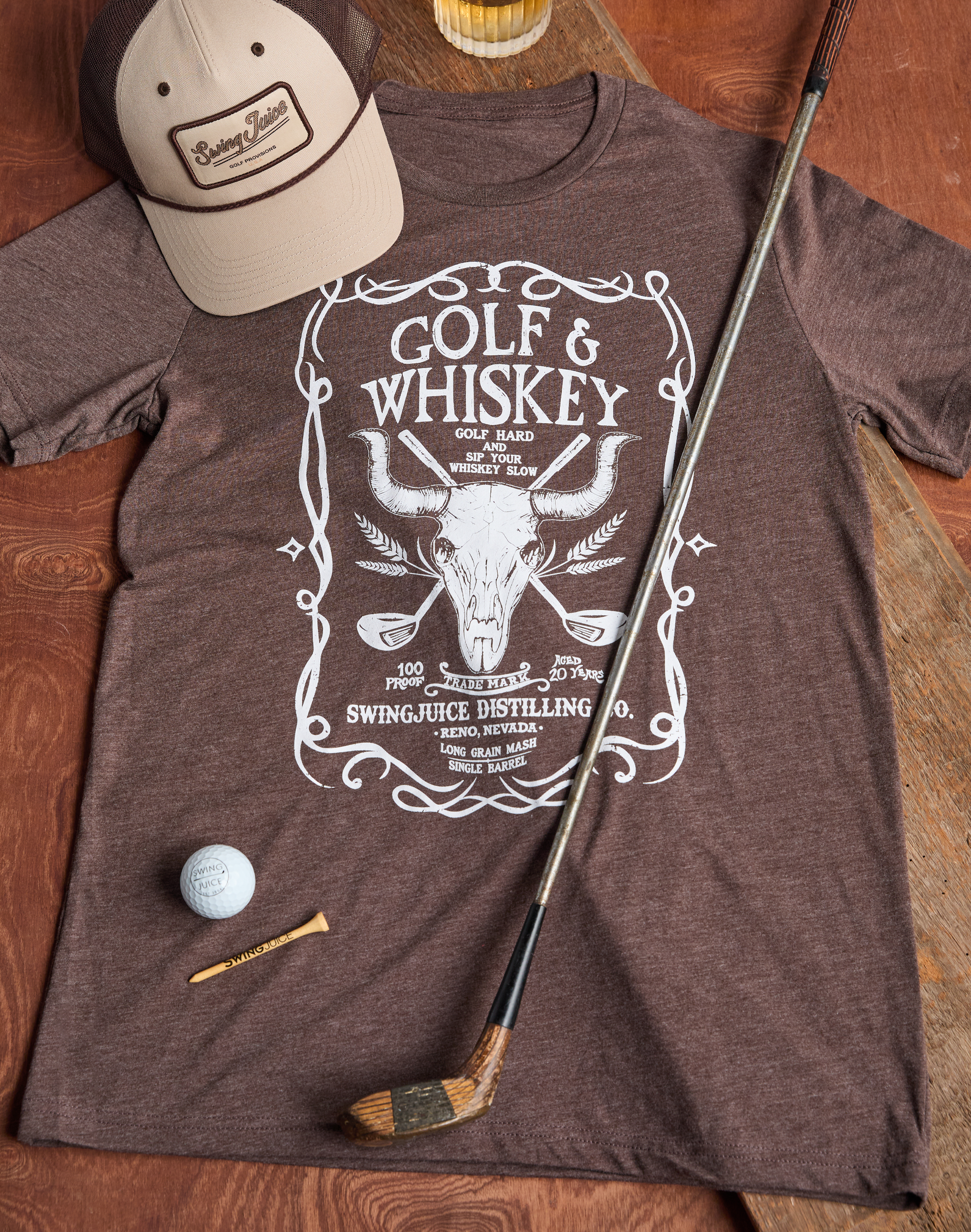Golf & Whiskey Unisex T-Shirt-Brown