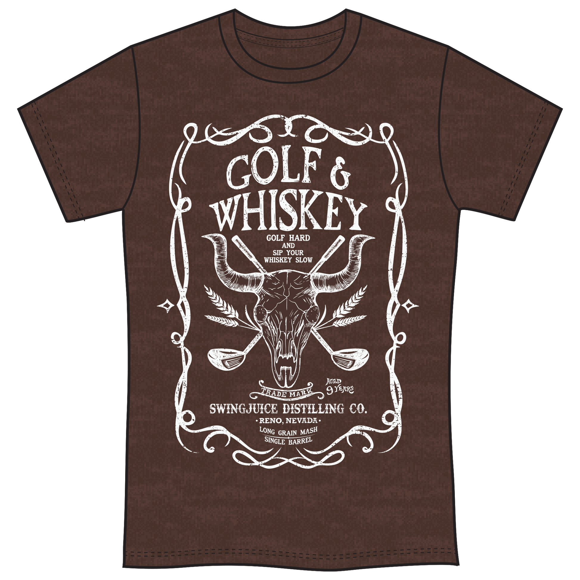 Golf & Whiskey Unisex T-Shirt-Brown