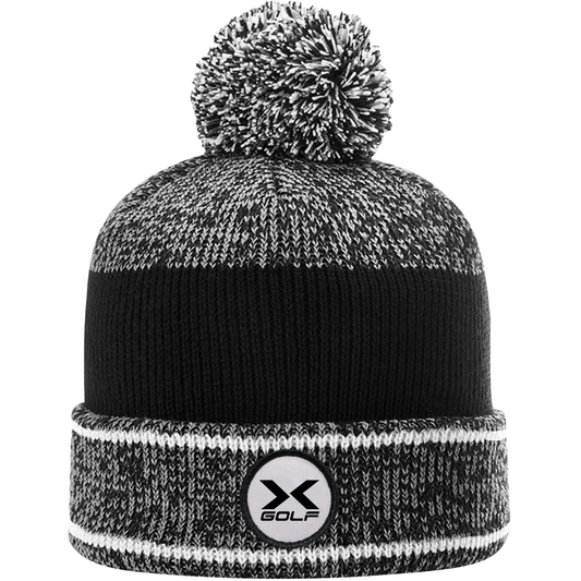 X-Golf Logo Pom Pom Beanie-Grey White Black